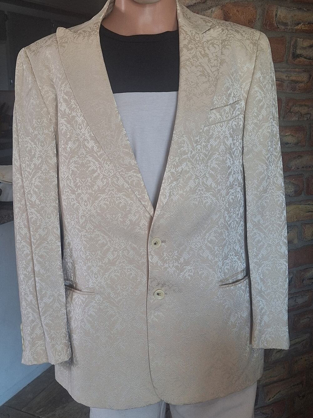 Just Cavalli Roberto Cavalli Italy Ivory Jacquard Brocade Blazer Jacket 56 2Btn